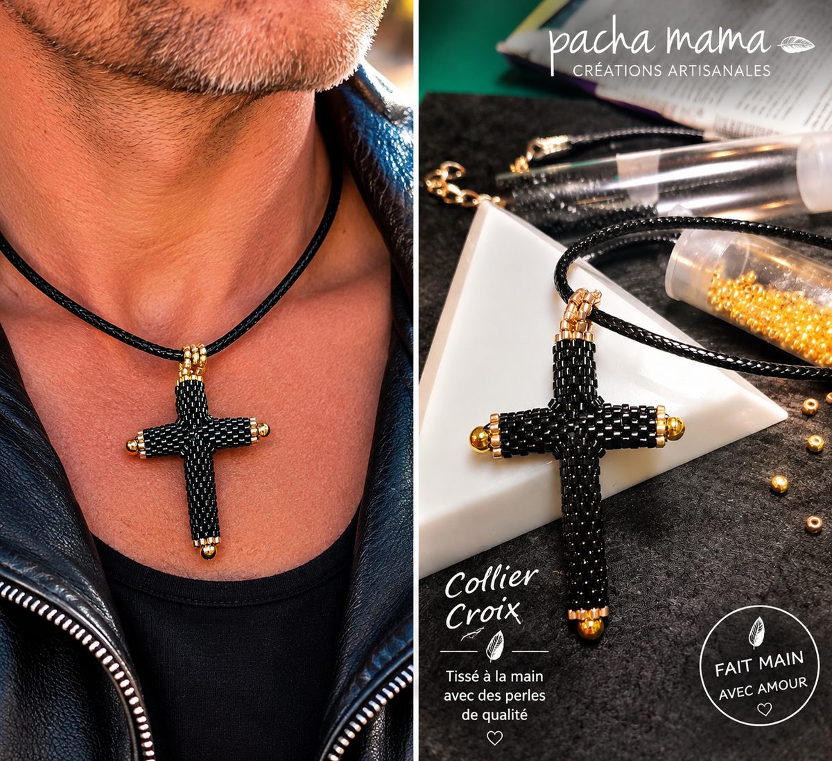 Pendentif croix en perles miyuki